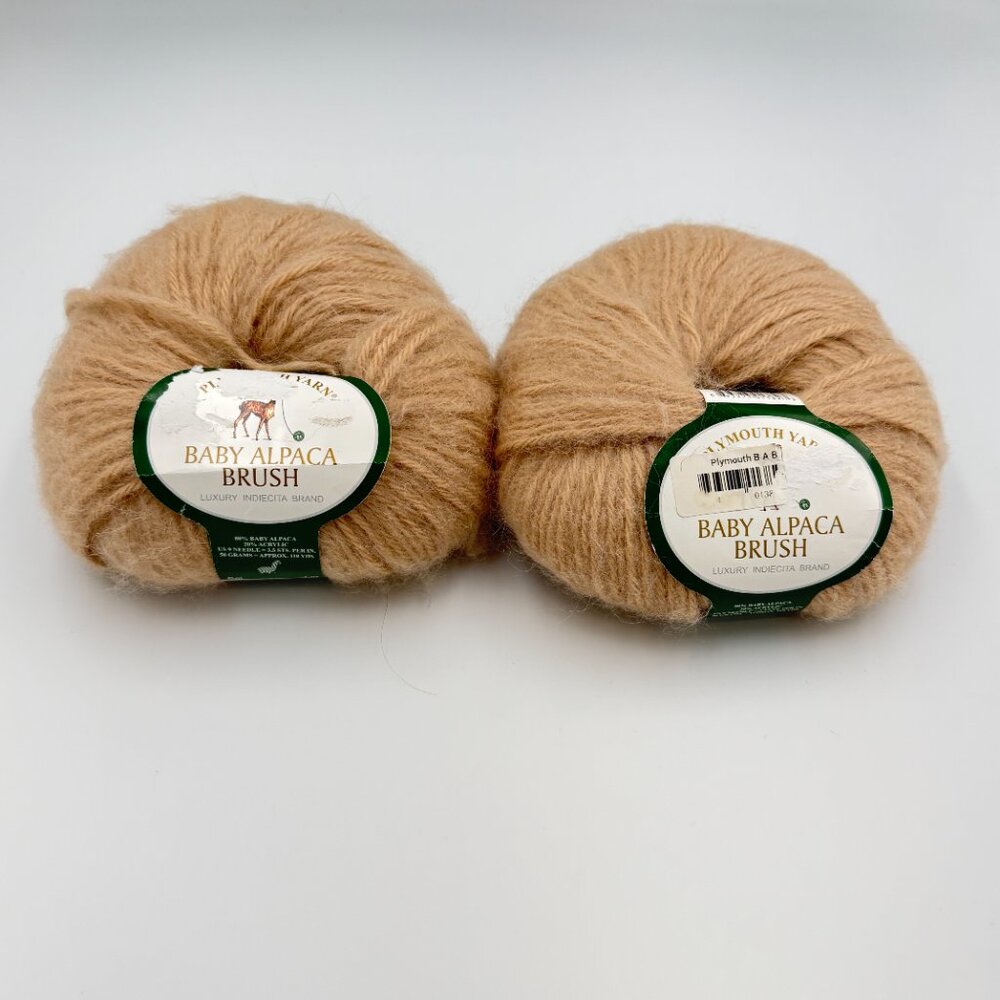 2 balls of Plymouth Yarn Baby Alpaca Brush Luxury 202/163722 TAN 80% Alpaca